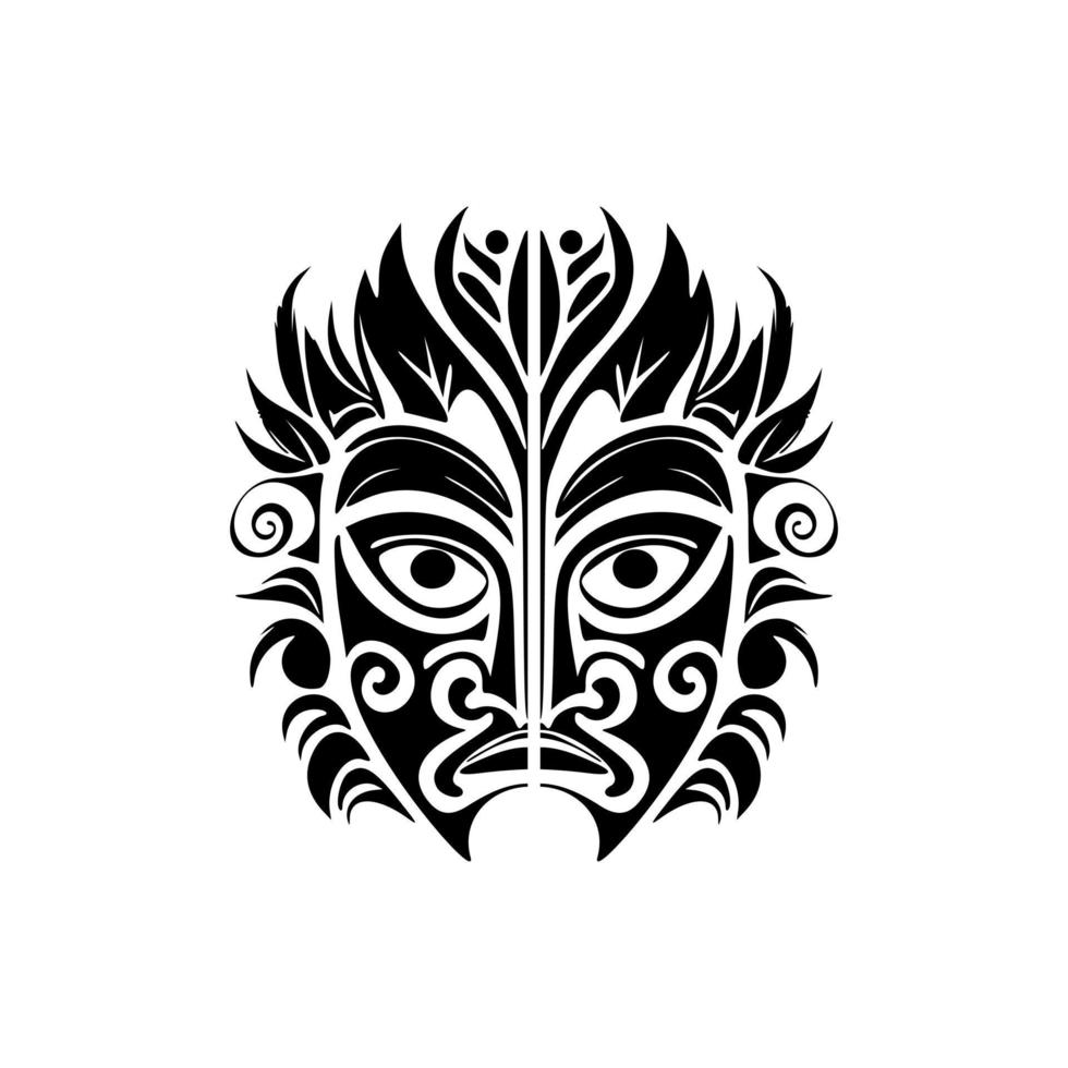Vector art of a Polynesian god mask in black and white for tattooing.