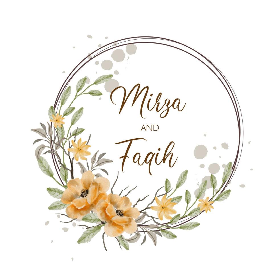 Classic circle flower wreath frame invitation card vector