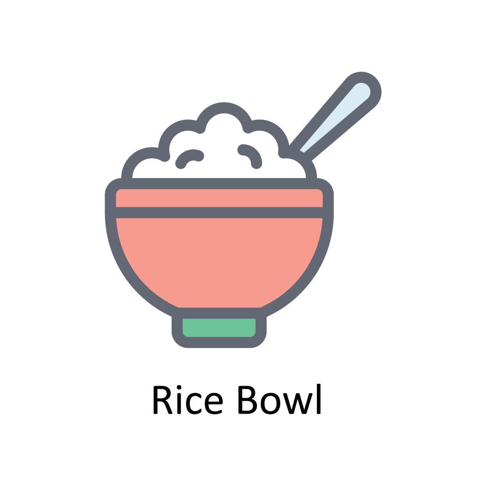 Rice Bowl  Vector Fill outline Icons. Simple stock illustration stock