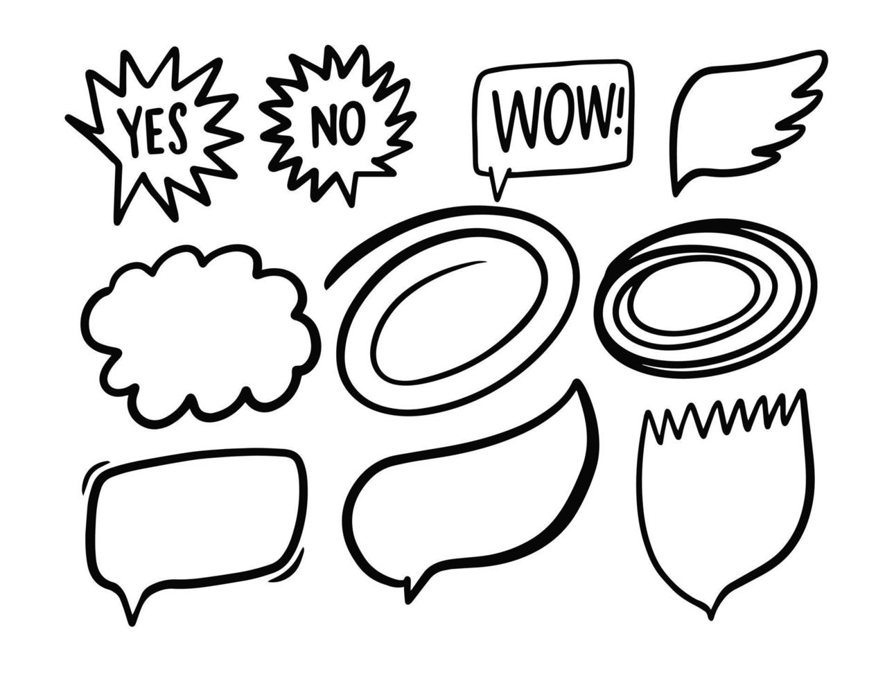Bubble Speech set. Hand drawn black color doodle elements. vector