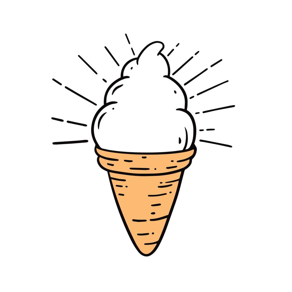 Vanilla Ice cream hand drawn colorful engraving style vector illustration.