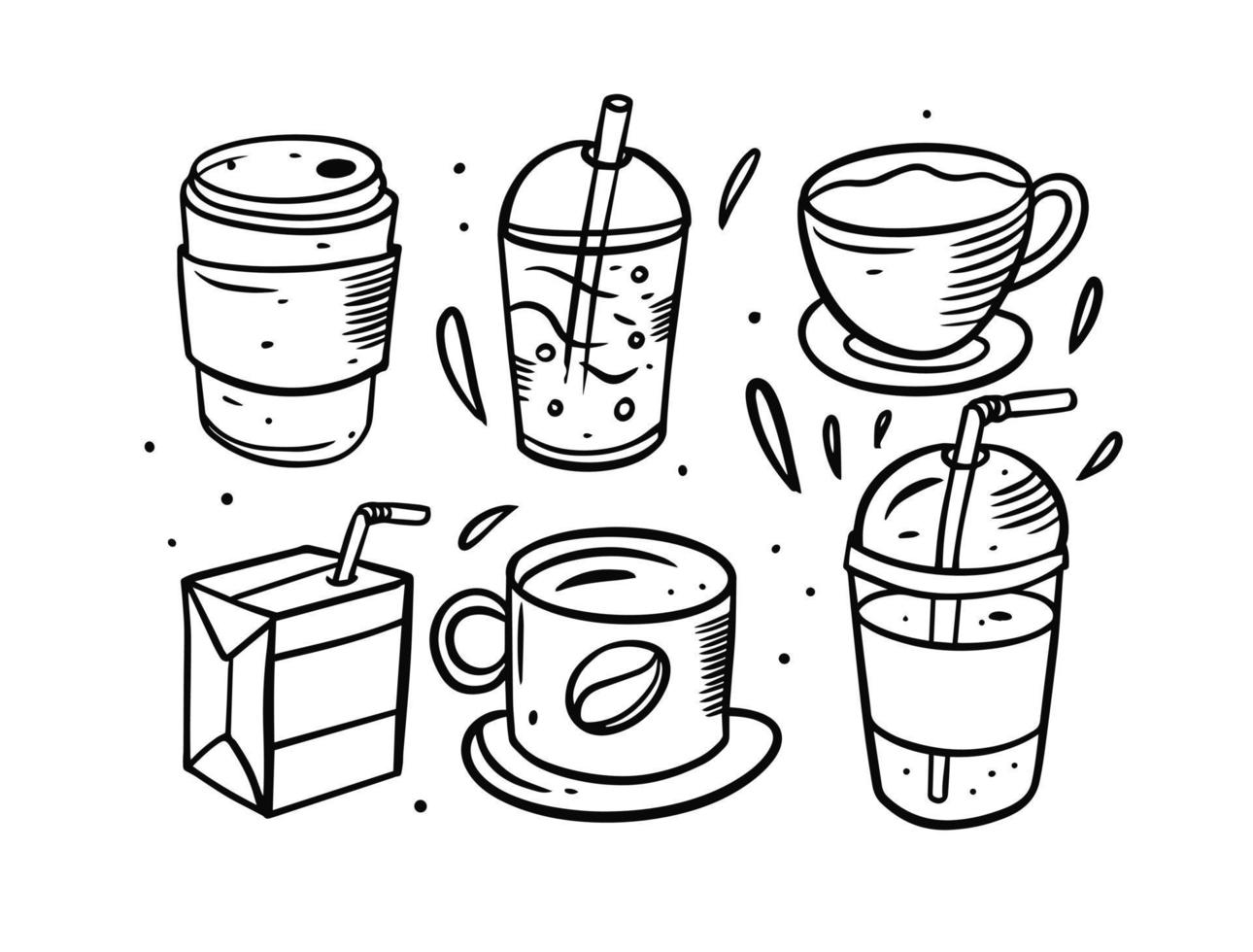 Drinks hand drawn black color. Doodle style vector illustration.