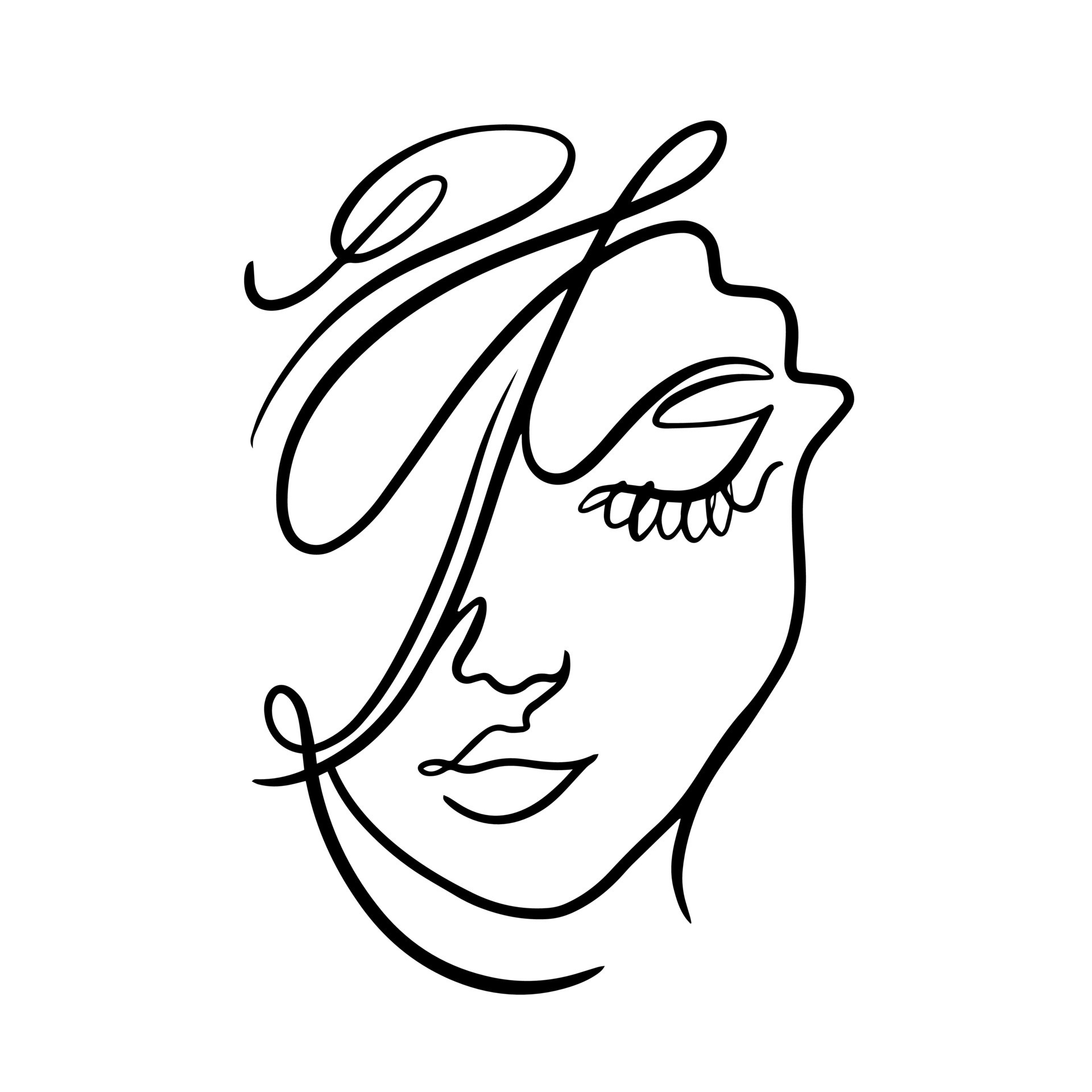 Woman face abstract outline or line art style vector illustration ...