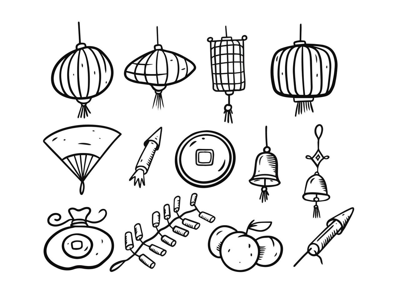 Chinese New Year illustration set. Black and white colors. vector