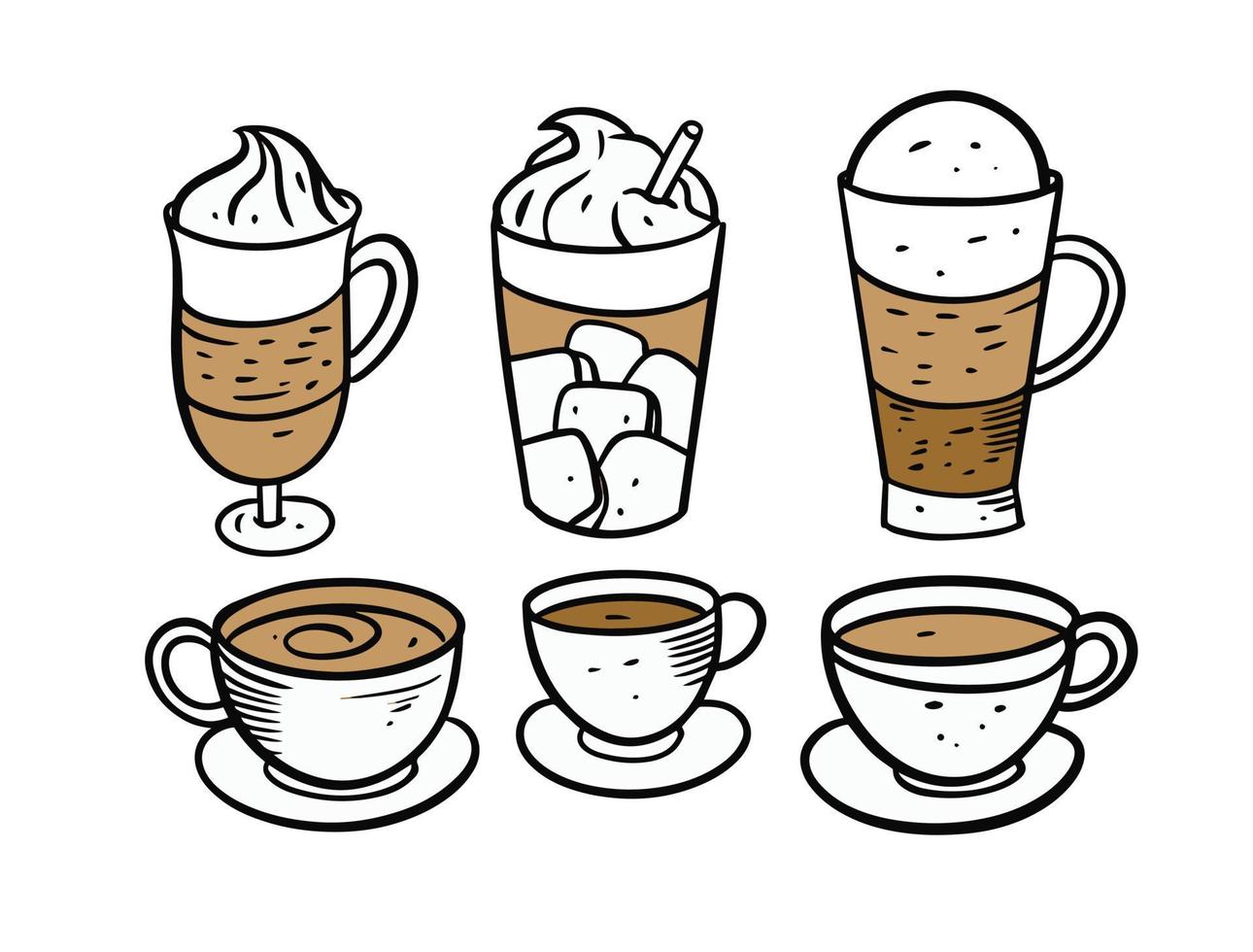 Coffee cups and mugs set. Colorful vector illustration.