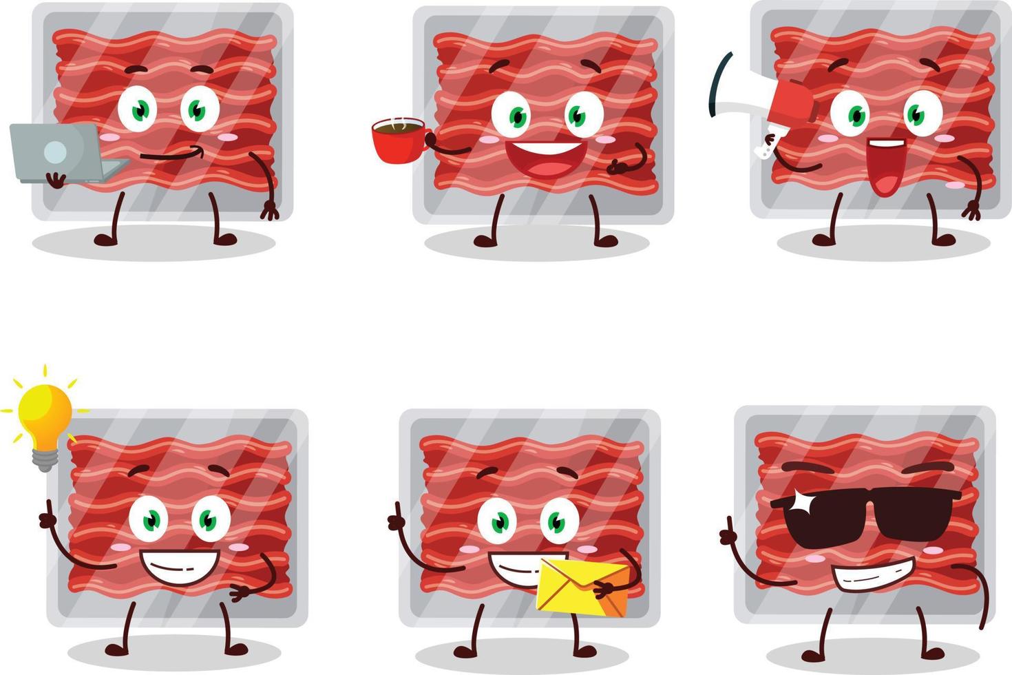suelo carne dibujos animados personaje con varios tipos de negocio emoticones vector