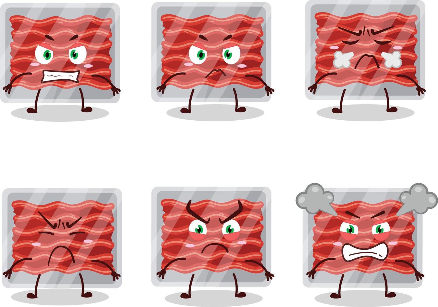 Ground meat cartoon character with various angry expressions vector