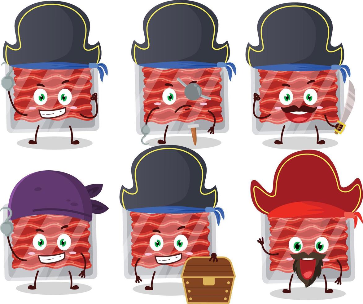 Cartoon character of ground meat with various pirates emoticons vector