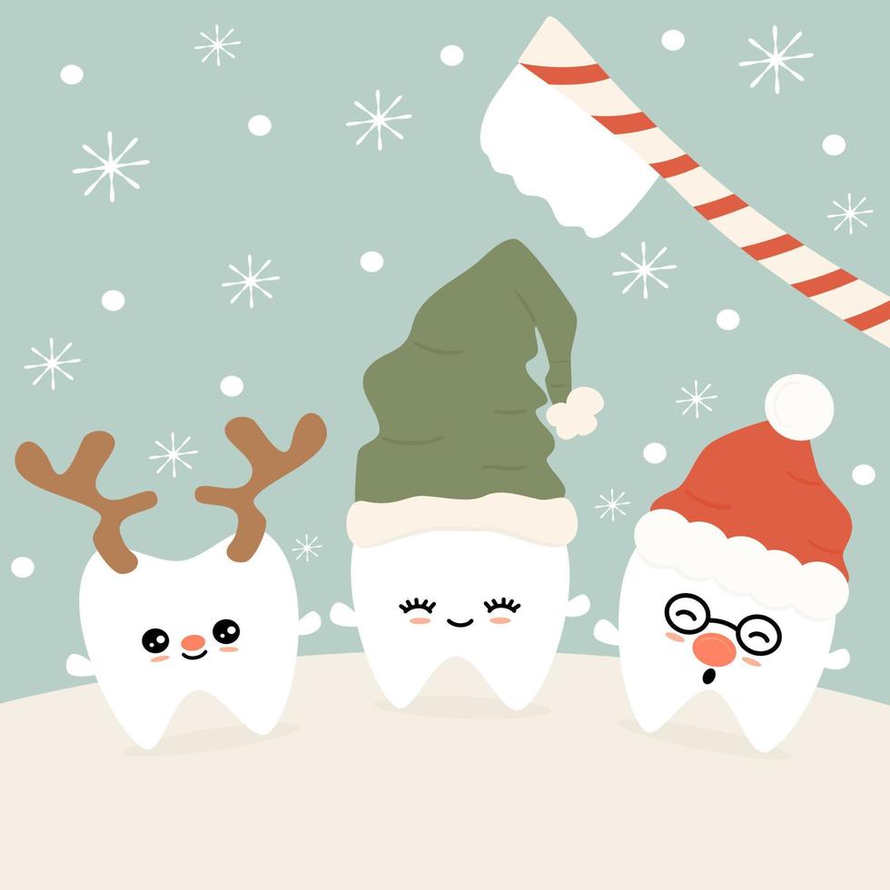 linda dibujos animados vector ilustración con Navidad gracioso dientes con fiesta elementos