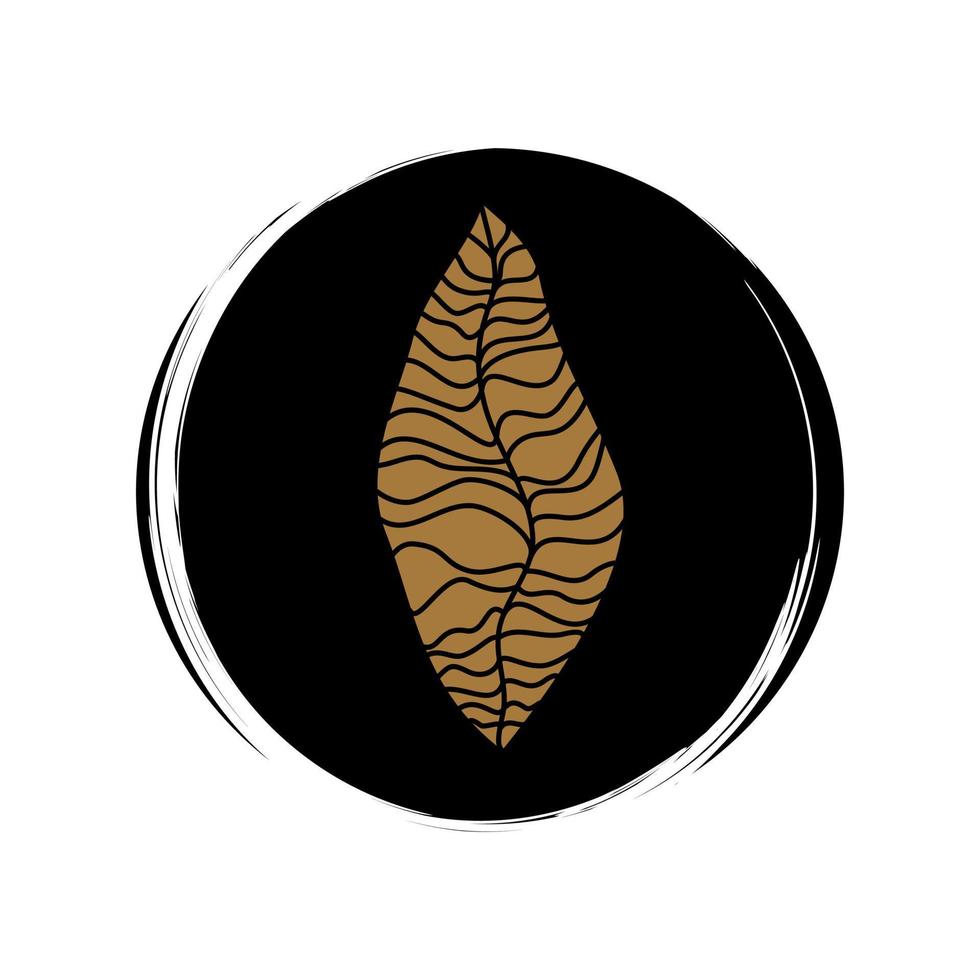 Cute logo or icon vector with leaf in contemporary abstract style, illustration on circle with brush texture, for social media story and highlights