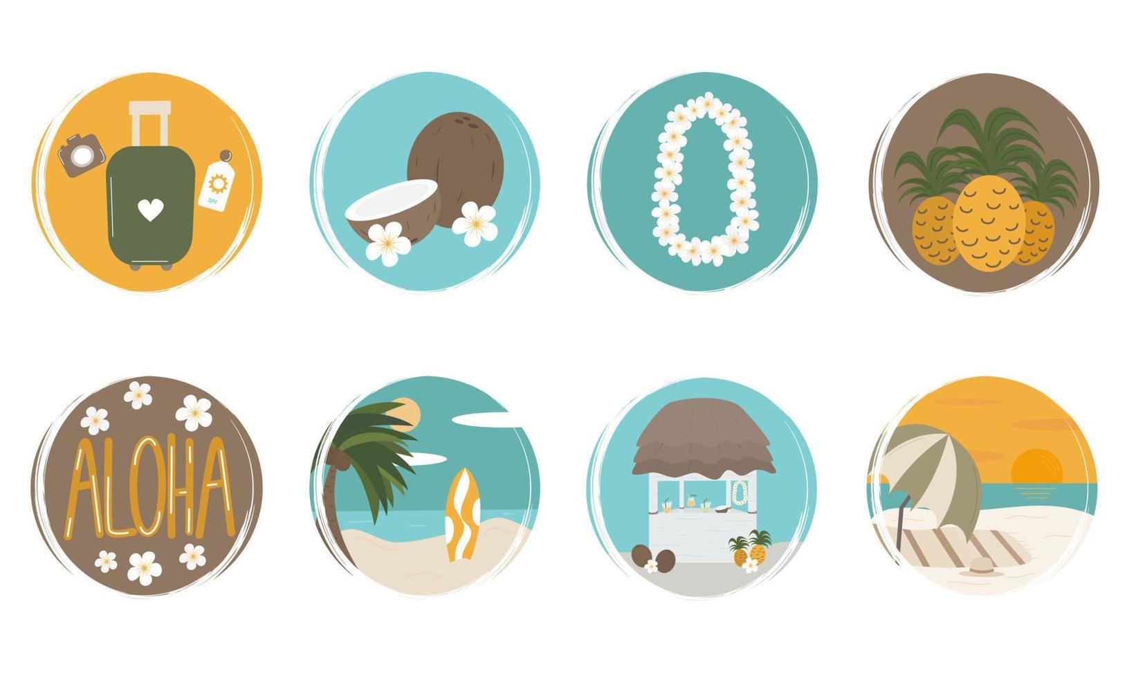 cute Vector set of logo design templates, icons and badges for social media highlight with Tropical summer hawaii elements