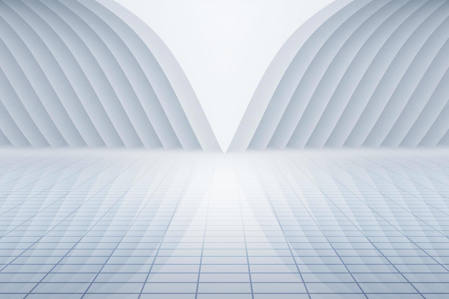 Abstract 3d rendering of empty white room with light in the middle. White interior wall facade and vertical ground space background 3d rendering. photo