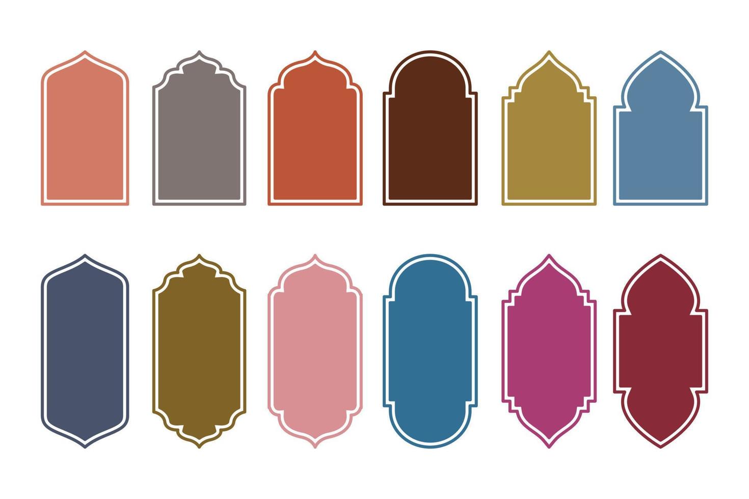 Collection of oriental style Islamic windows and arches with attractive colors vector