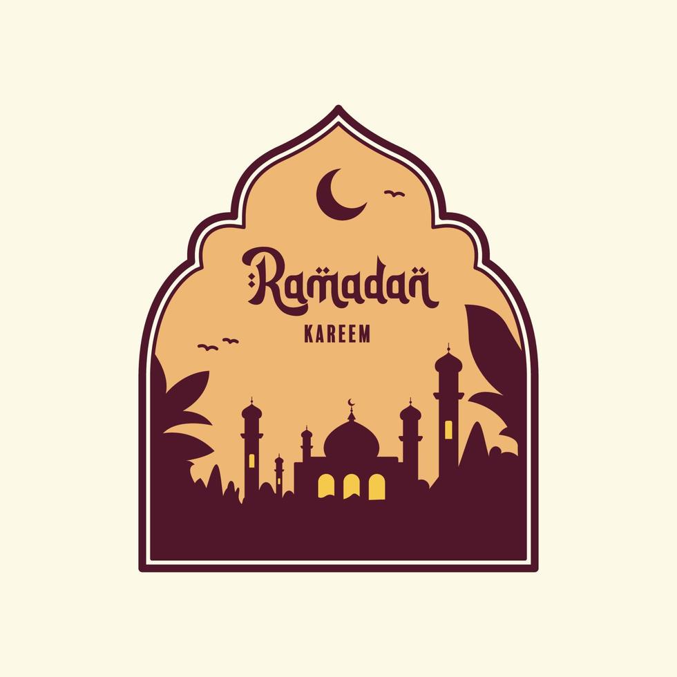 silhouette mosque vector illustration with frame. ramadan kareem flat design theme