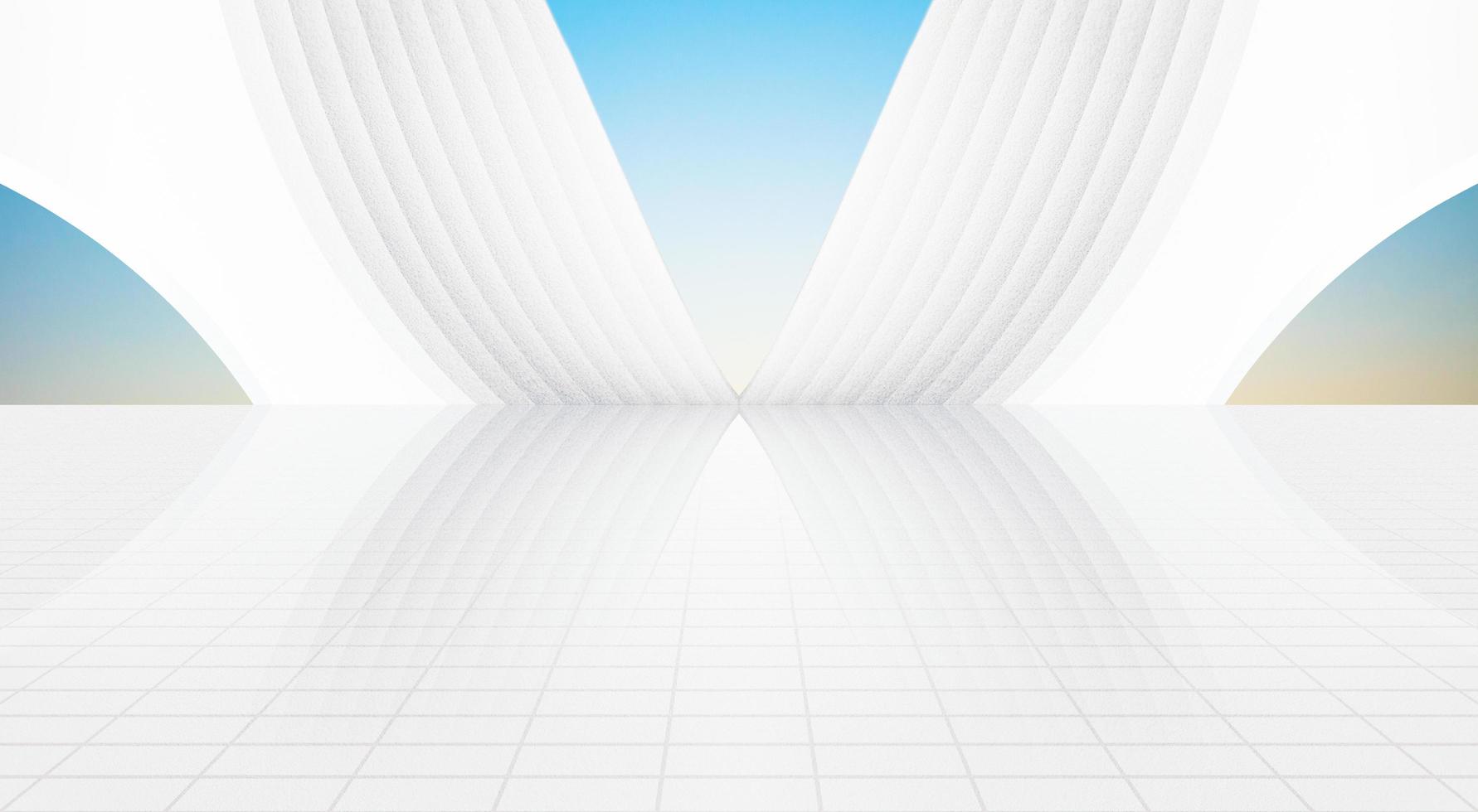 Modern white arch building with ground, with bright sky background,3D rendering. photo