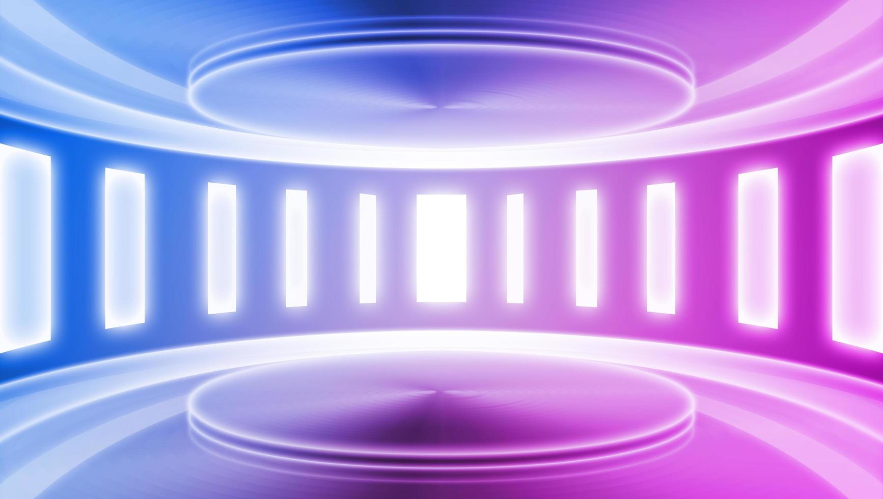 3D rendering of neon metal texture of empty stage in the future of science and technology spatial background photo