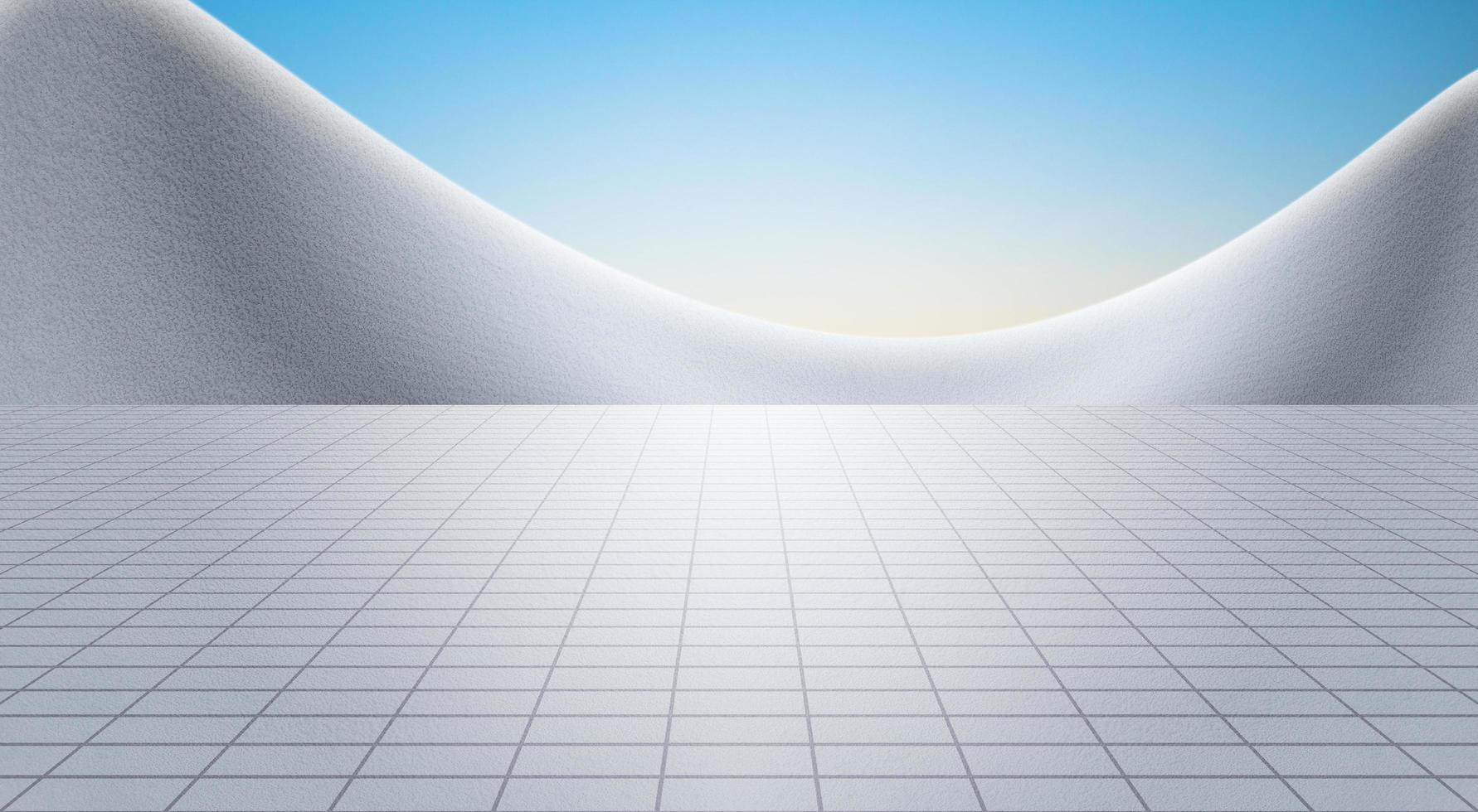 Curved walls with unmanned cement square, with bright sky background. photo