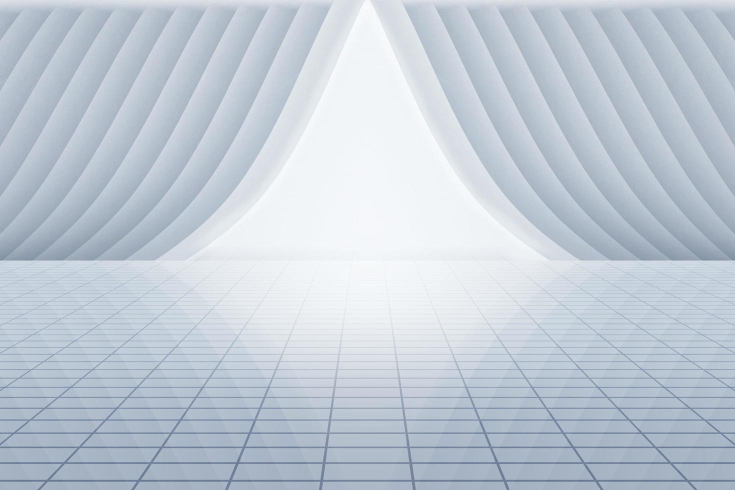 Abstract 3d rendering of empty white room with light in the middle. White interior wall facade and vertical ground space background 3d rendering. photo