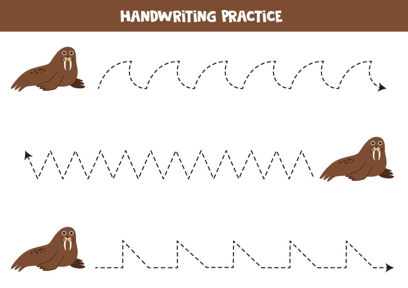 Tracing lines for kids. Cartoon cute walrus. vector