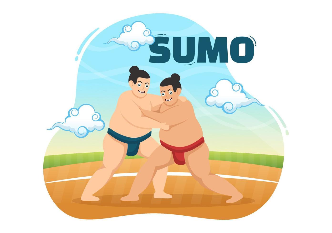 Sumo Wrestler Illustration with Fighting Japanese Traditional Martial Art and Sport Activity in Flat Cartoon Hand Drawn Landing Page Templates vector