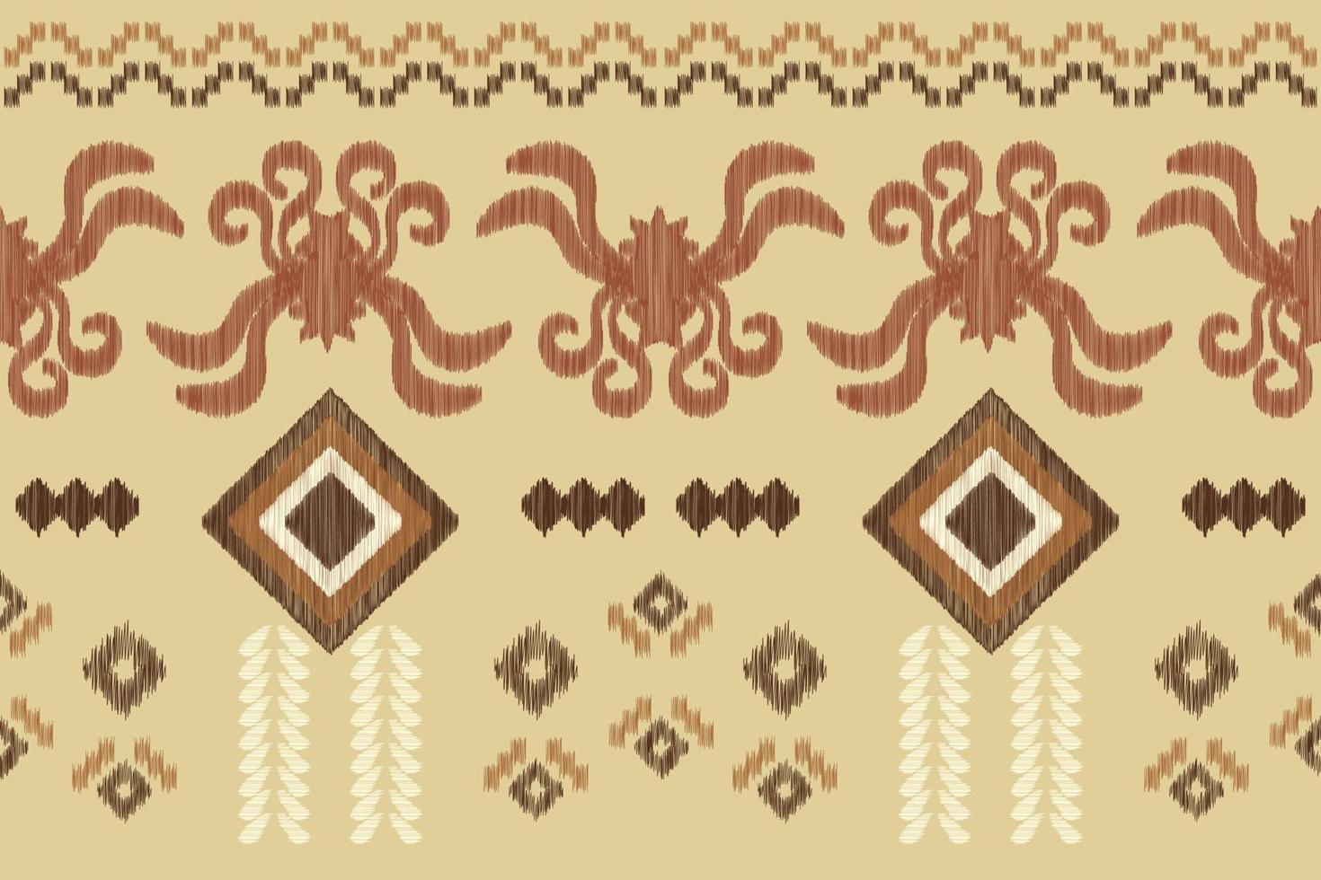 Ethnic Ikat fabric pattern geometric style.African Ikat embroidery Ethnic oriental pattern white brown cream background. Abstract,vector,illustration.For texture,clothing,wrapping,decoration,carpet. vector