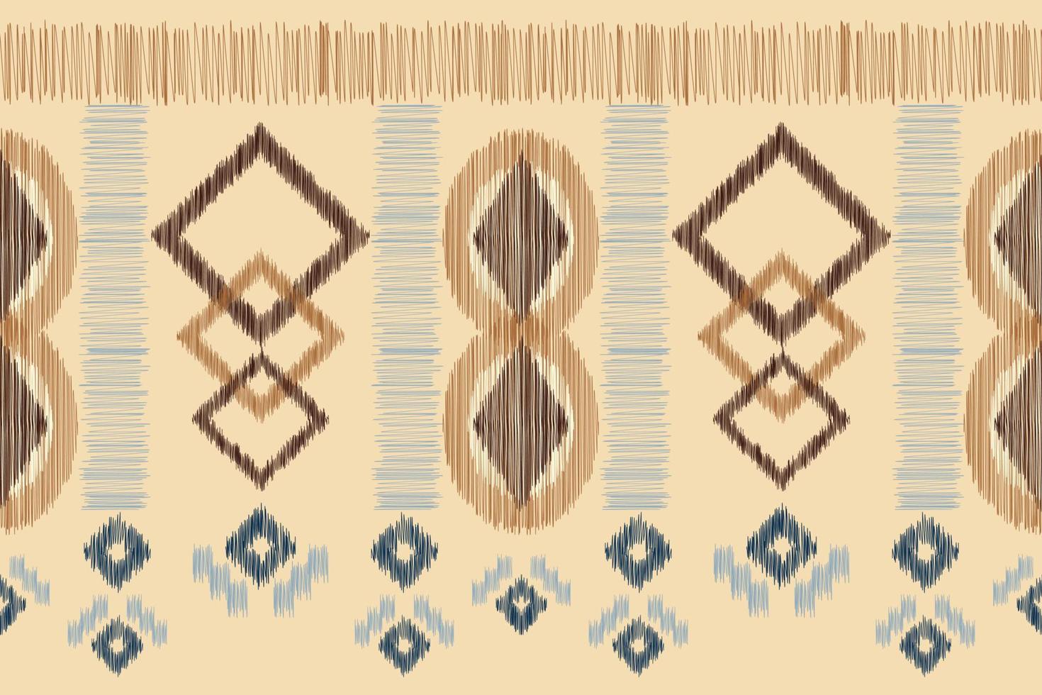 Ethnic Ikat fabric pattern geometric style.African Ikat embroidery Ethnic oriental pattern brown cream background. Abstract,vector,illustration.For texture,clothing,wrapping,decoration,carpet. vector