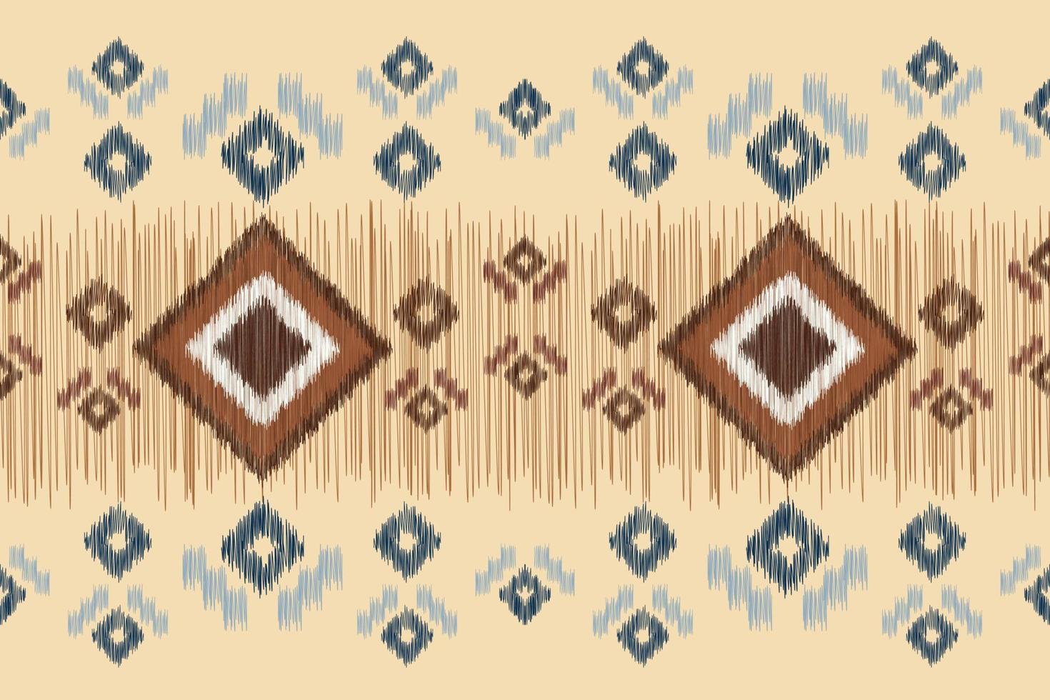 Ethnic Ikat fabric pattern geometric style.African Ikat embroidery Ethnic oriental pattern brown cream background. Abstract,vector,illustration.For texture,clothing,wrapping,decoration,carpet. vector