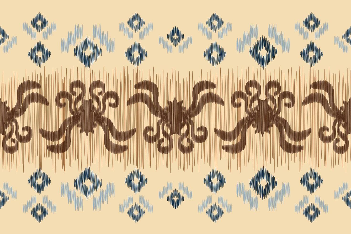 Ethnic Ikat fabric pattern geometric style.African Ikat embroidery Ethnic oriental pattern brown cream background. Abstract,vector,illustration.For texture,clothing,wrapping,decoration,carpet. vector