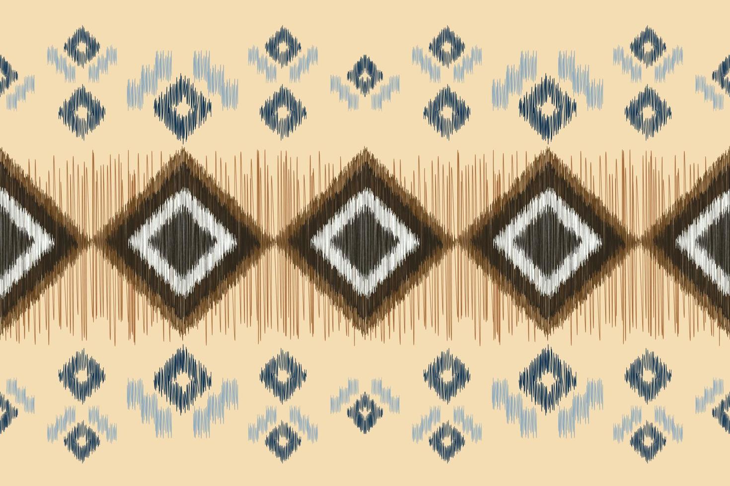 Ethnic Ikat fabric pattern geometric style.African Ikat embroidery Ethnic oriental pattern brown cream background. Abstract,vector,illustration.For texture,clothing,wrapping,decoration,carpet. vector