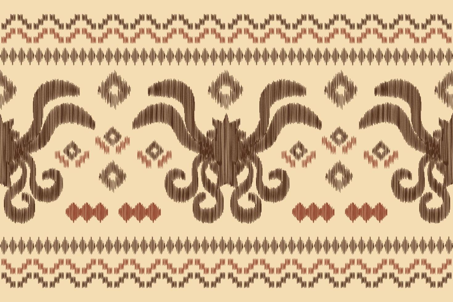 Ethnic Ikat fabric pattern geometric style.African Ikat embroidery Ethnic oriental pattern brown cream background. Abstract,vector,illustration.For texture,clothing,wrapping,decoration,carpet. vector