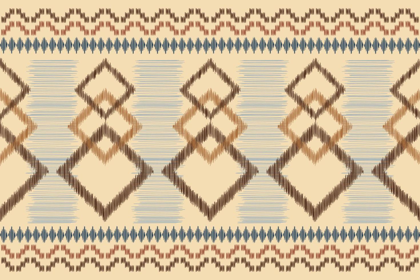 Ethnic Ikat fabric pattern geometric style.African Ikat embroidery Ethnic oriental pattern brown cream background. Abstract,vector,illustration.For texture,clothing,wrapping,decoration,carpet. vector