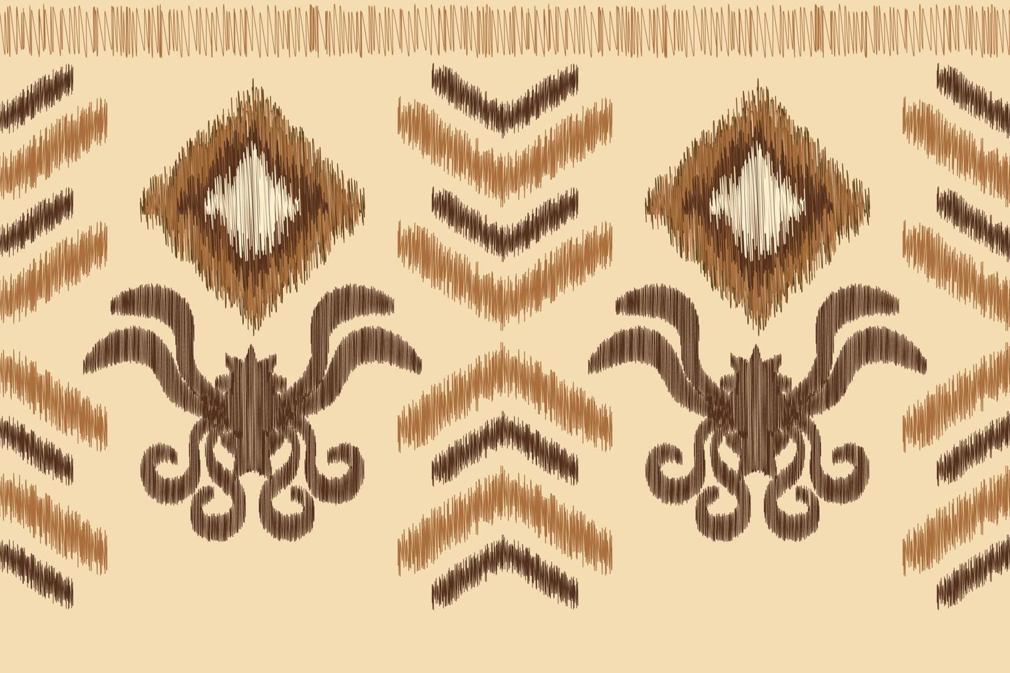 Ethnic Ikat fabric pattern geometric style.African Ikat embroidery Ethnic oriental pattern brown cream background. Abstract,vector,illustration.For texture,clothing,wrapping,decoration,carpet. vector