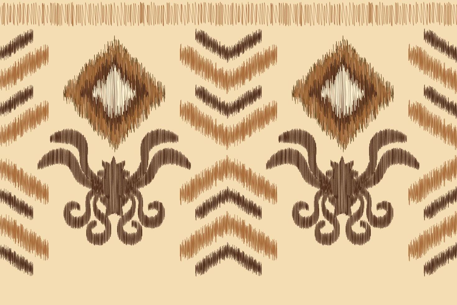 Ethnic Ikat fabric pattern geometric style.African Ikat embroidery Ethnic oriental pattern brown cream background. Abstract,vector,illustration.For texture,clothing,wrapping,decoration,carpet. vector