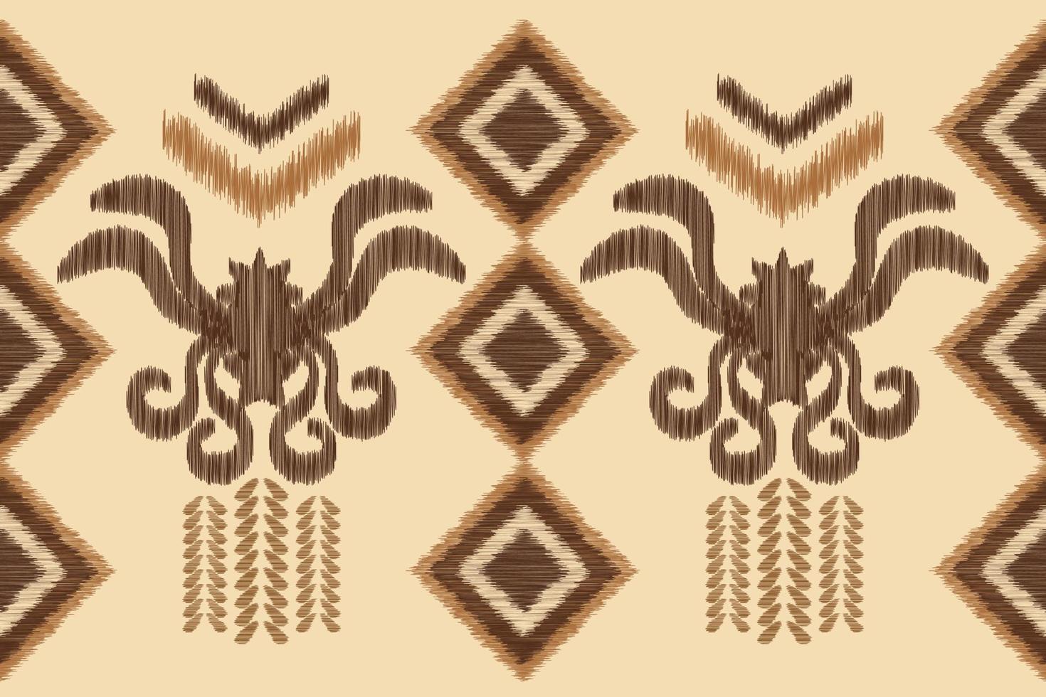 Ethnic Ikat fabric pattern geometric style.African Ikat embroidery Ethnic oriental pattern brown cream background. Abstract,vector,illustration.For texture,clothing,wrapping,decoration,carpet. vector