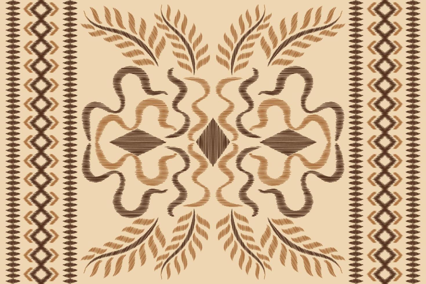 Ethnic Ikat fabric pattern geometric style.African Ikat embroidery Ethnic oriental pattern brown cream background. Abstract,vector,illustration.For texture,clothing,wrapping,decoration,carpet. vector