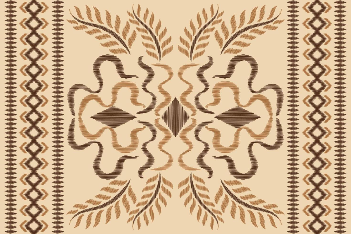 Ethnic Ikat fabric pattern geometric style.African Ikat embroidery Ethnic oriental pattern brown cream background. Abstract,vector,illustration.For texture,clothing,wrapping,decoration,carpet. vector