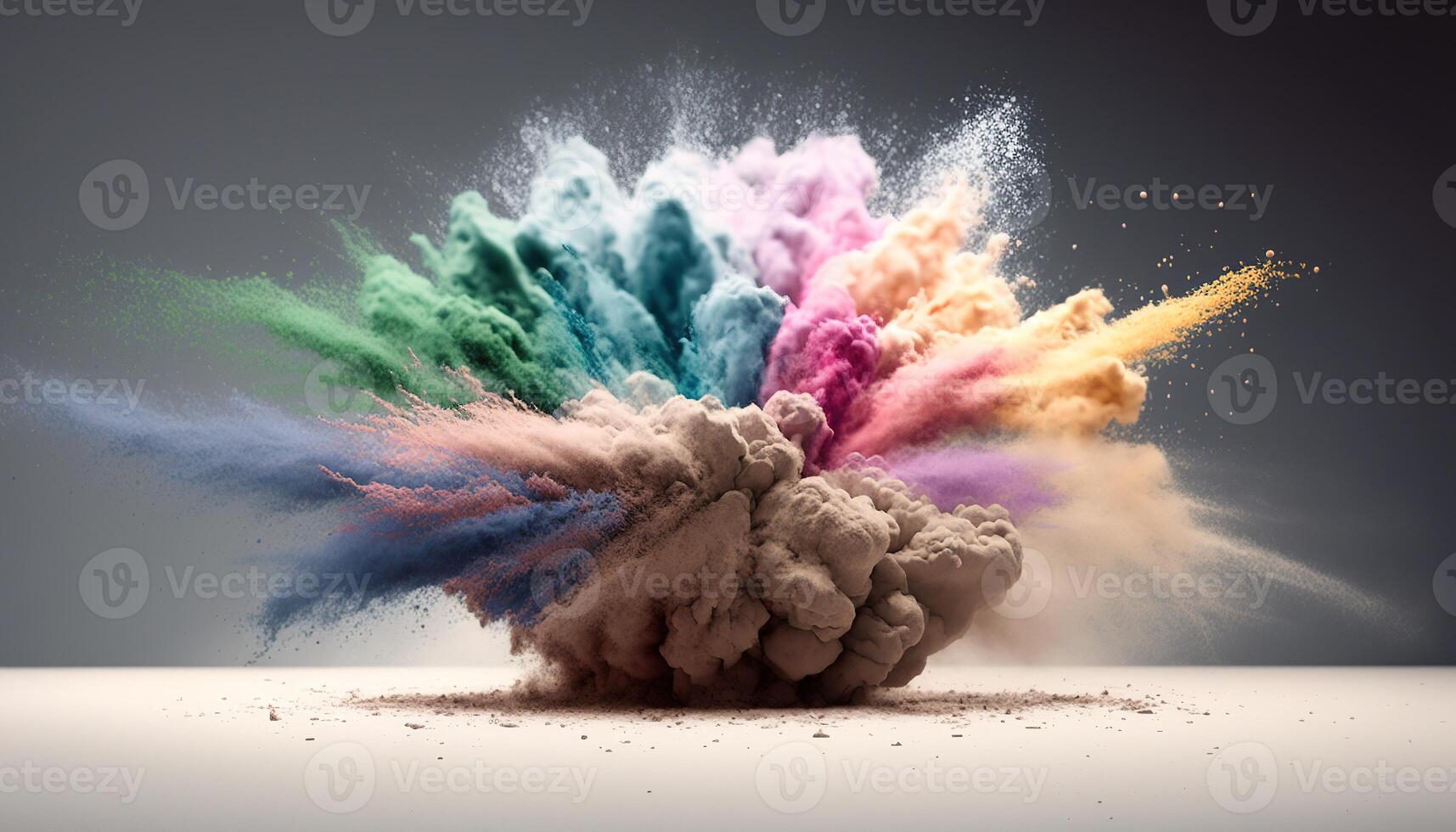 , Flowing isolated colorful sand and powder with splashes. Bright banner, 3D effect, modern macro realistic abstract background illustration, white background. photo