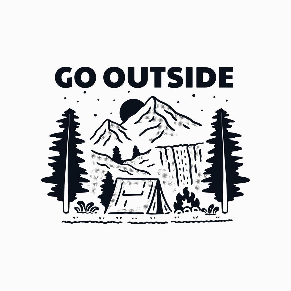 Go outside camping on nature design for t shirt, sticker, background and other vector