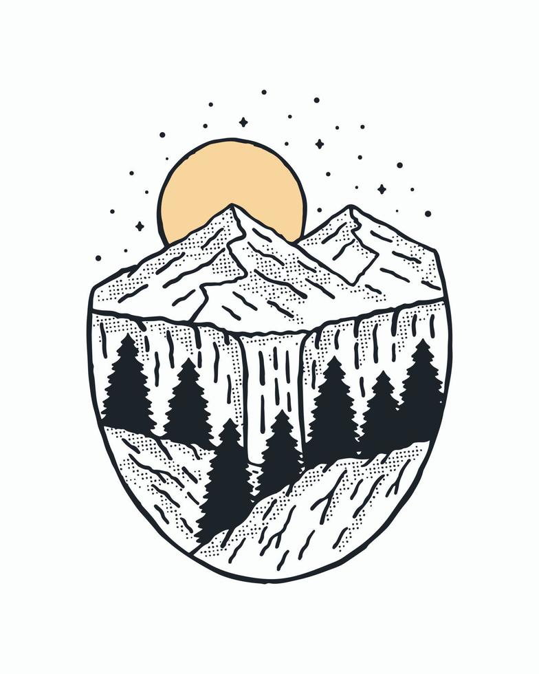 The mountains and river. camping emblem graphics. Perfect for t-shirts, apparel and other merchandise vector