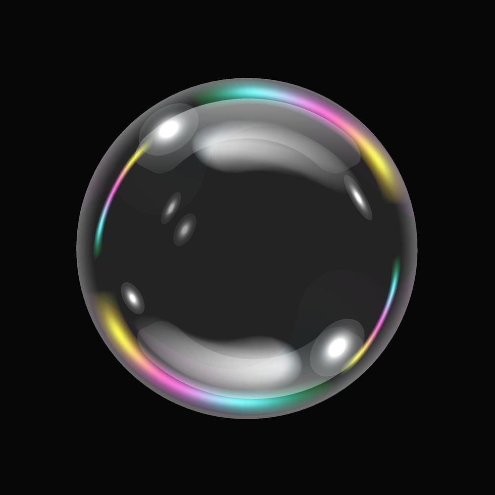 Soap bubble with rainbow reflection. Vector design.