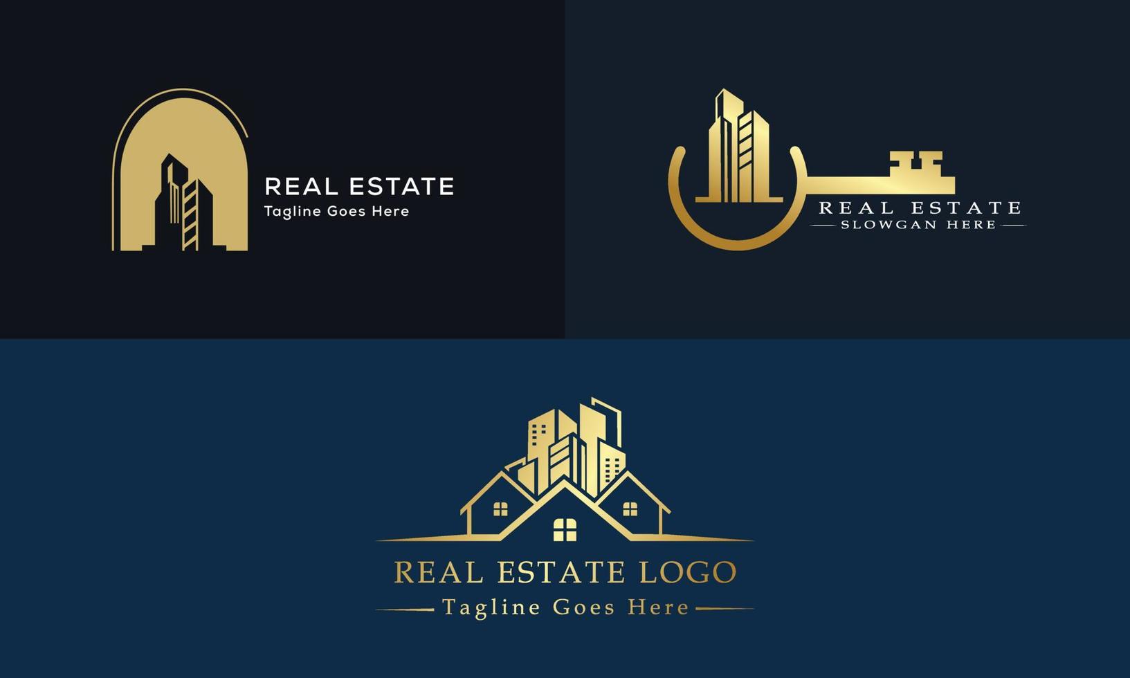 Black Gold Real Estate Logo. Construction Architecture Building Logo Design Template Element vector