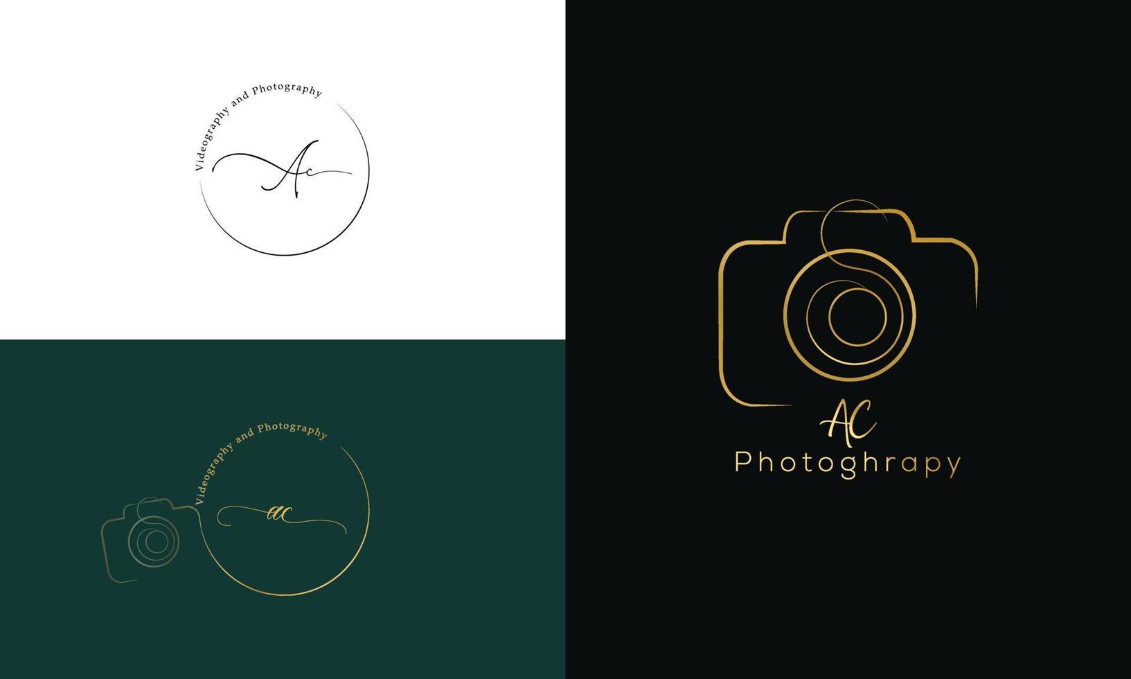 Hand drawn camera photography logo vector