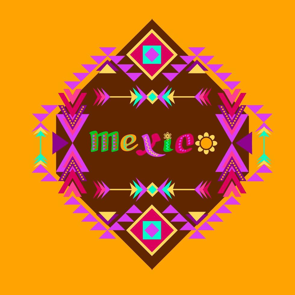 Tribal geometric ornament and decorated word Mexico. Aztec style. Vector. vector