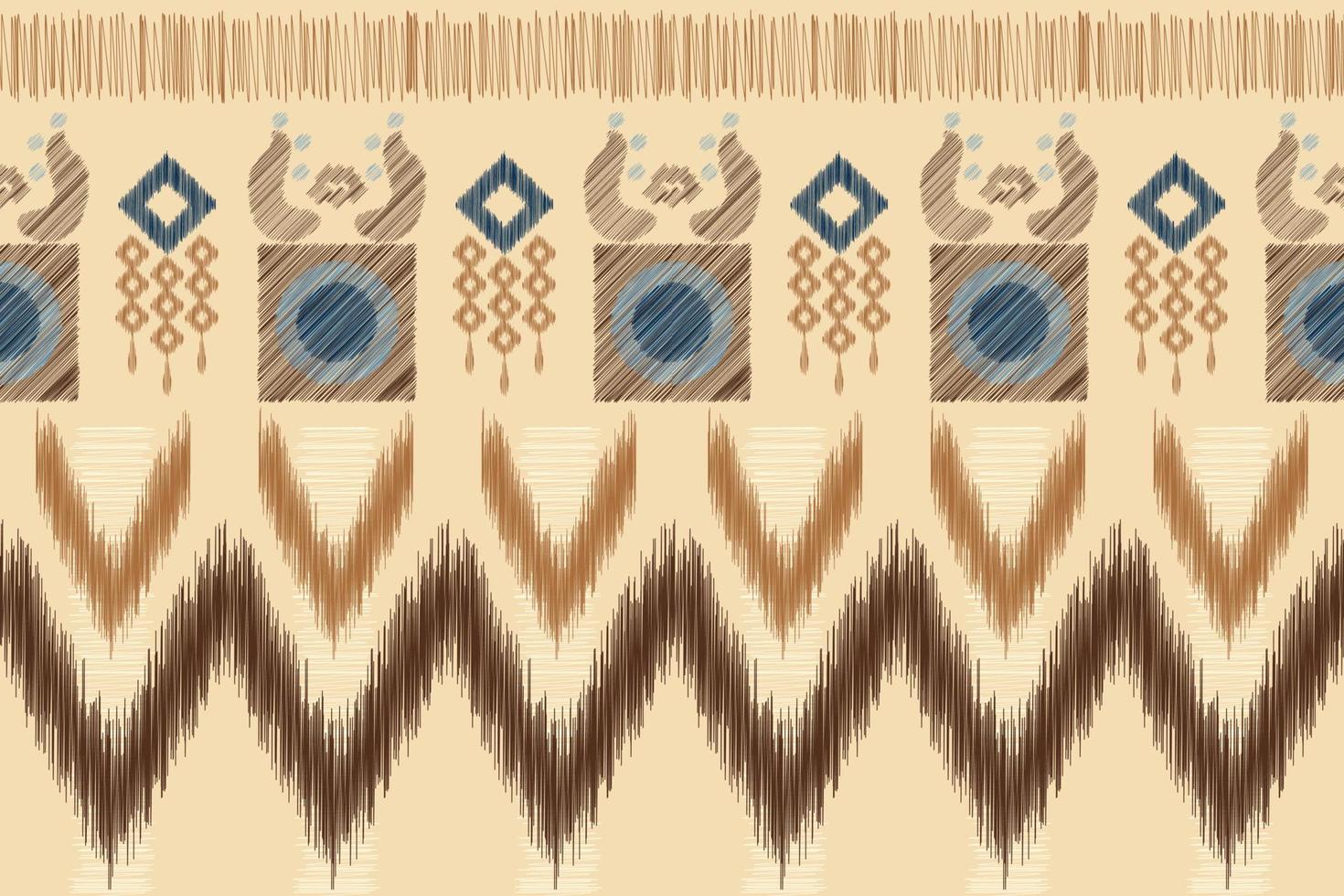 Ethnic Ikat fabric pattern geometric style.African Ikat embroidery Ethnic oriental pattern brown cream background. Abstract,vector,illustration.For texture,clothing,wrapping,decoration,carpet. vector