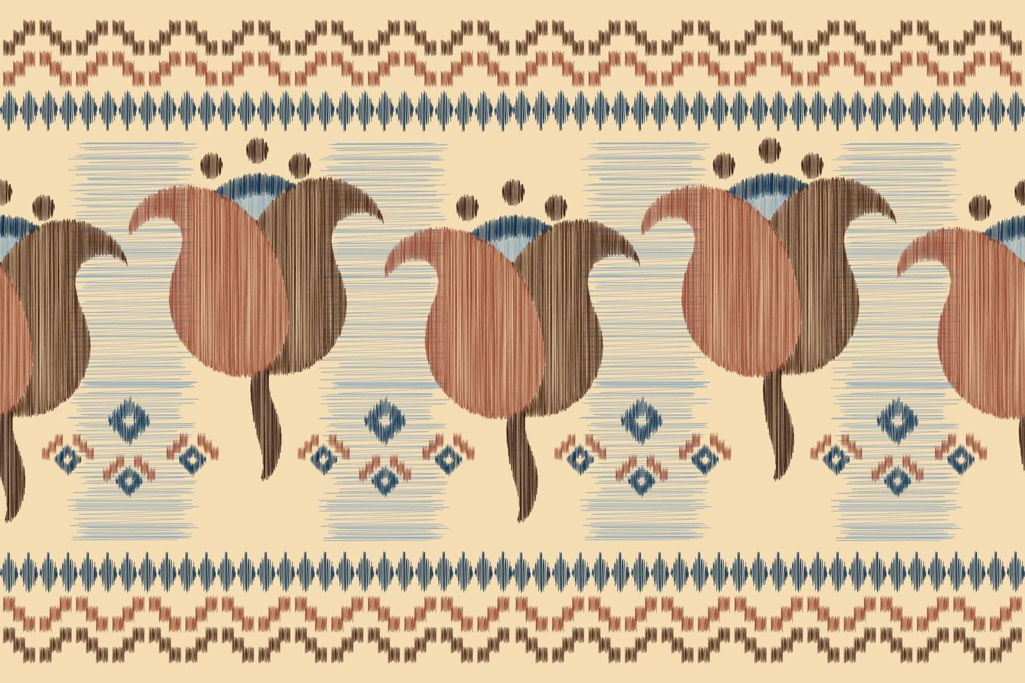 Ethnic Ikat fabric pattern geometric style.African Ikat embroidery Ethnic oriental pattern brown cream background. Abstract,vector,illustration.For texture,clothing,wrapping,decoration,carpet. vector