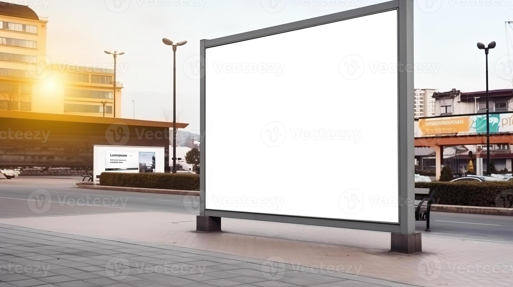 , Realistic street big billboard mock up blank for presentation advertising. Outdoor sign blank in the futuristic city, business concept photo