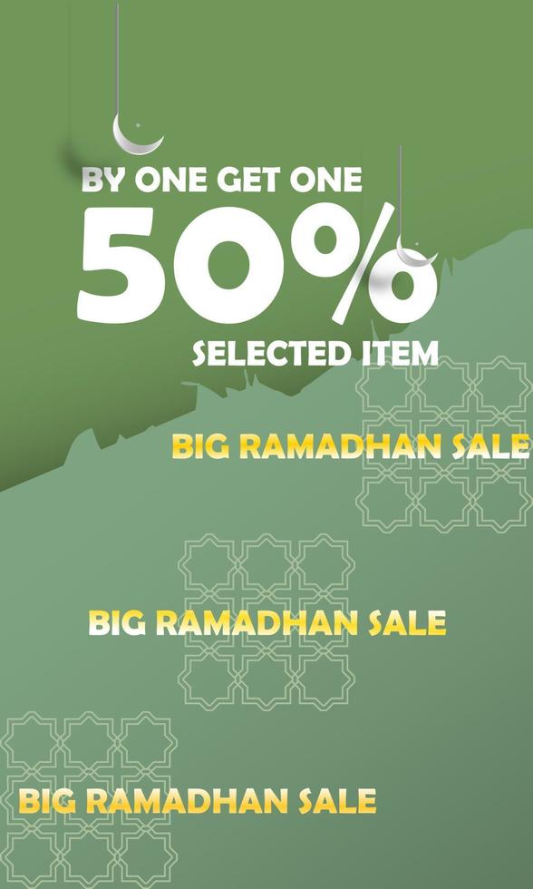 Banner Template Sale 50 Off Special Ramadan Mock Up Theme Paper Cutout Green Color Tosca Elegant Simple Attractive EPS 10 vector