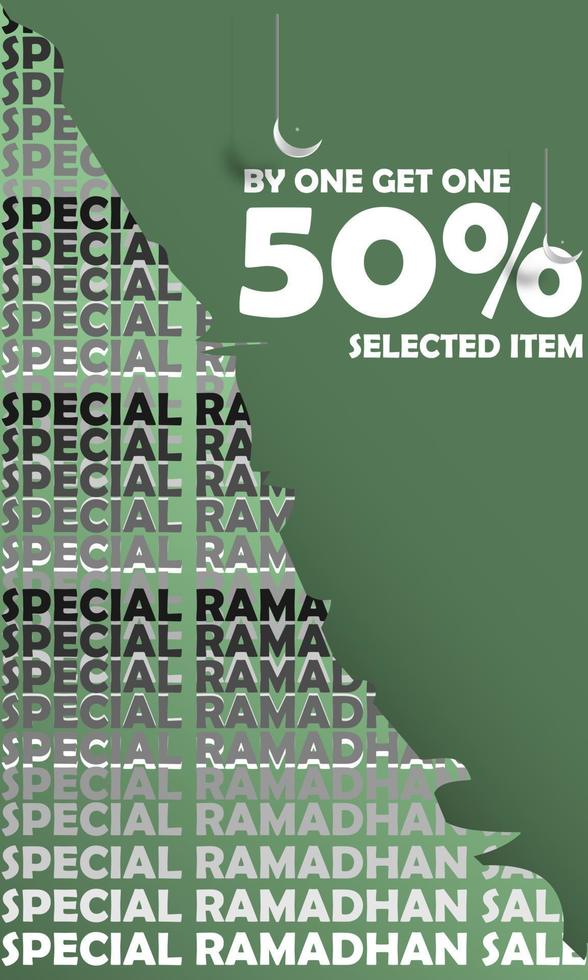 Banner Template Sale 50 Off Special Ramadan Mock Up Theme Paper Cutout Green Color Tosca Elegant Simple Attractive EPS 10 vector