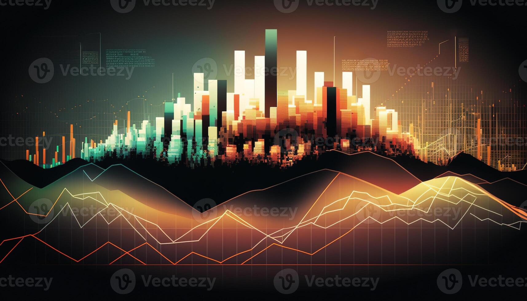 , stock market chart lines, financial graph on technology abstract background represent financial crisis, financial meltdown. Technology concept, trading market concept. photo