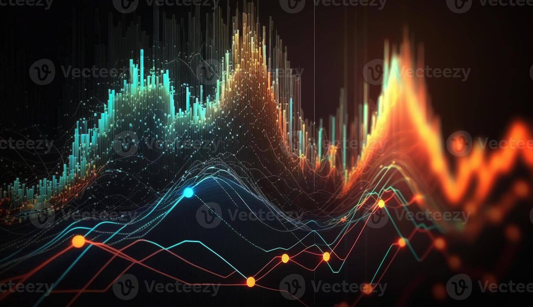 generativo ai, valores mercado gráfico líneas, financiero grafico en tecnología resumen antecedentes representar financiero crisis, financiero fusión de un reactor. tecnología concepto, comercio mercado concepto. foto